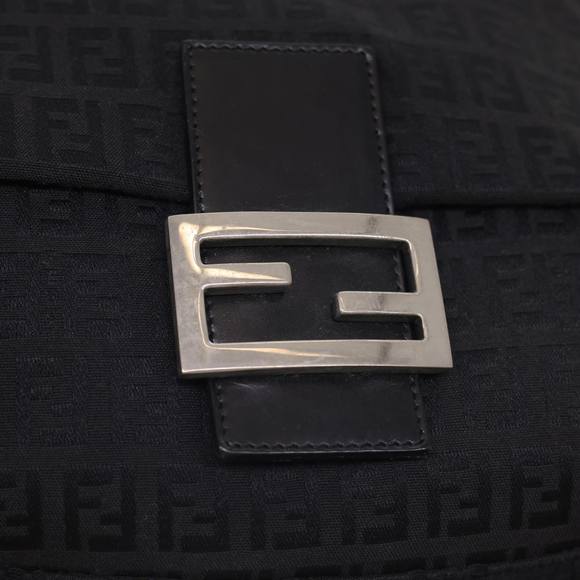 FENDI Zucchino Canvas Mamma Baguette Shoulder Bag Black Auth fm2228 - Picture 9 of 16